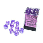 Chessex Manufacturing d6 Cube 12mm Borealis Luminary Purple with White (36) - Lost City Toys