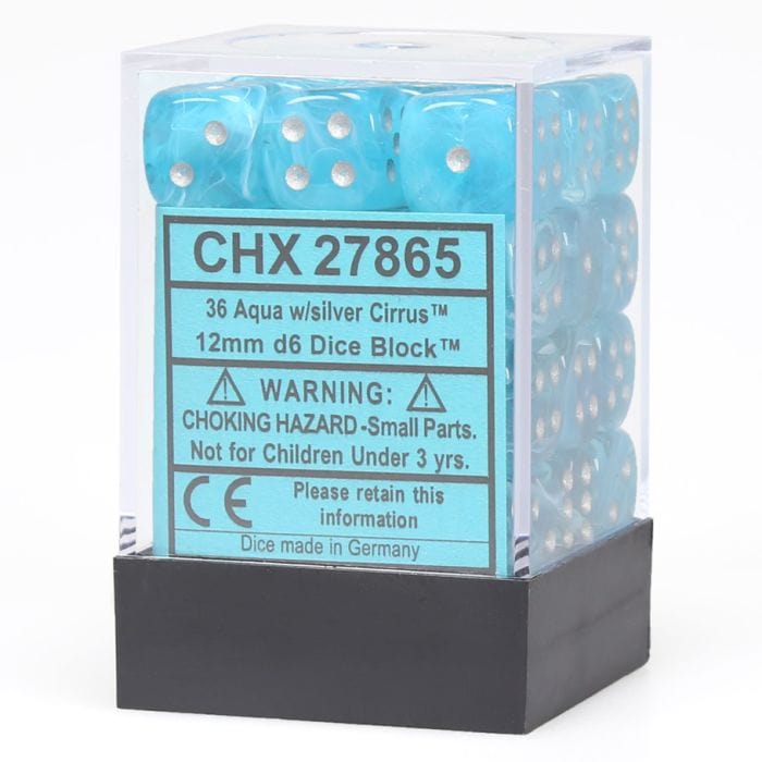 Chessex Manufacturing d6 Cube 12mm Cirrus Aqua with Silver (36) - Lost City Toys