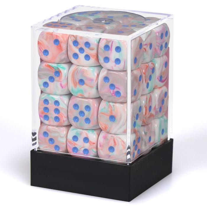 Chessex Manufacturing d6 Cube 12mm Festive Pop - Art with Blue (36) - Lost City Toys