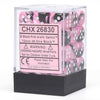 Chessex Manufacturing d6 Cube 12mm Gemini Black and Pink with White (12) - Lost City Toys