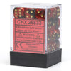 Chessex Manufacturing d6 Cube 12mm Gemini Black and Red with Gold (12) - Lost City Toys