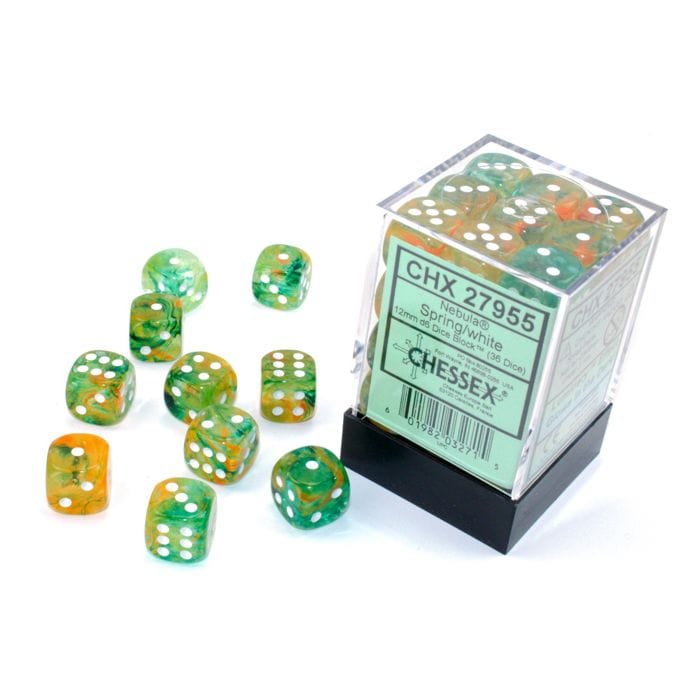 Chessex Manufacturing d6 Cube 12mm Luminary Nebula Spring with White (36) - Lost City Toys