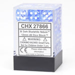 Chessex Manufacturing d6 Cube 12mm Nebula Dark Blue with White (36) - Lost City Toys
