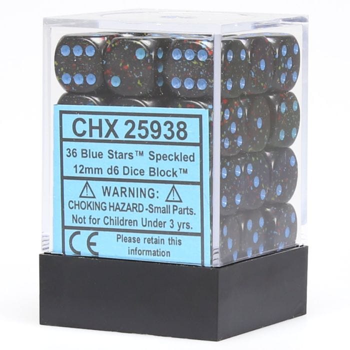 Chessex Manufacturing d6 Cube 12mm Speckled Blue Stars (36) - Lost City Toys