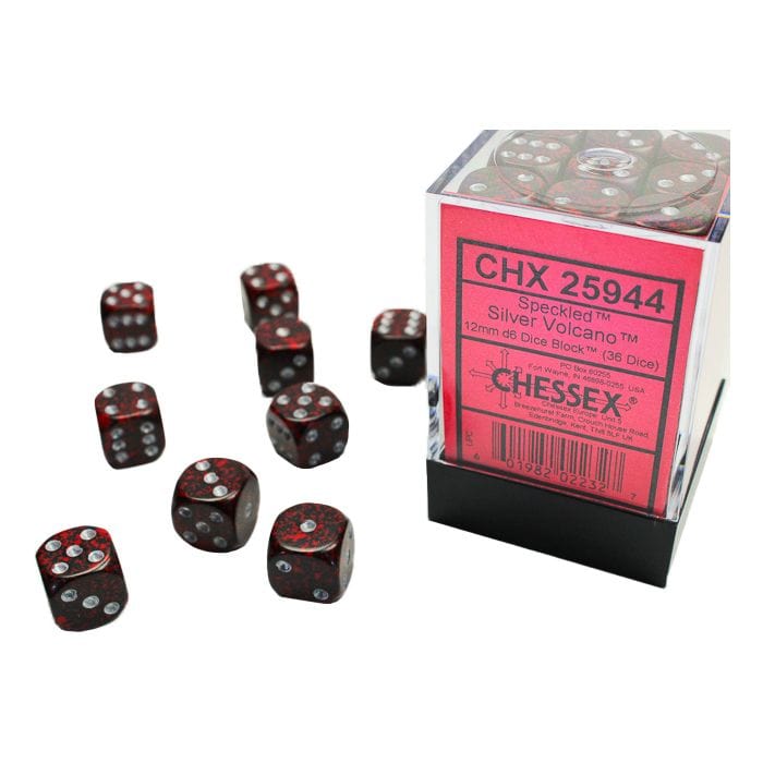Chessex Manufacturing d6 Cube 12mm Speckled Silver Volcano (36) - Lost City Toys