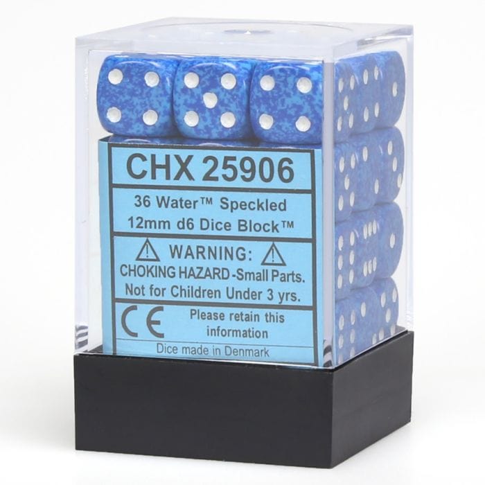 Chessex Manufacturing d6 Cube 12mm Speckled Water (36) - Lost City Toys