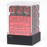 Chessex Manufacturing d6 Cube 12mm Translucent Smoke with Red (36) - Lost City Toys