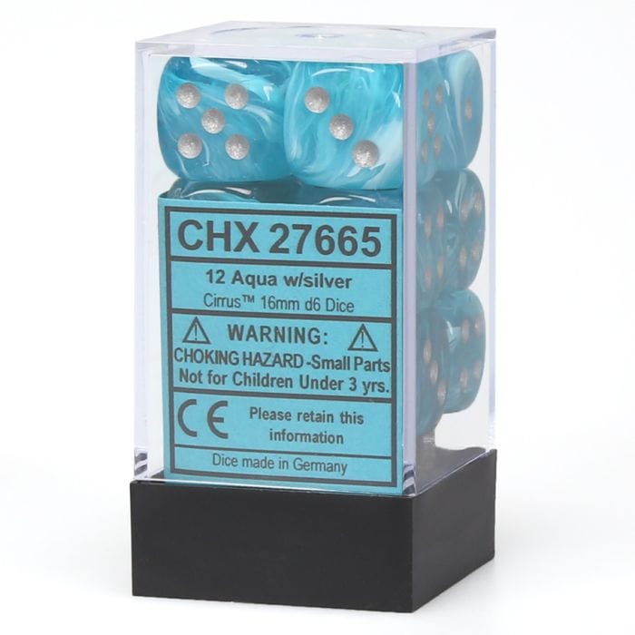 Chessex Manufacturing d6 Cube 16mm Cirrus Aqua with Silver (12) - Lost City Toys