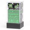 Chessex Manufacturing d6 Cube 16mm Gemini Black and Grey with Green (12) - Lost City Toys