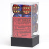 Chessex Manufacturing d6 Cube 16mm Gemini Blue and Red with Gold (12) - Lost City Toys