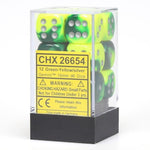 Chessex Manufacturing d6 Cube 16mm Gemini Green and Yellow with Silver (12) - Lost City Toys