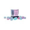 Chessex Manufacturing d6 Cube 16mm Gemini Luminary Gel Green - Pink with Blue (36) - Lost City Toys