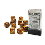 Chessex Manufacturing d6 Cube 16mm Glitter Gold with Silver (12) - Lost City Toys