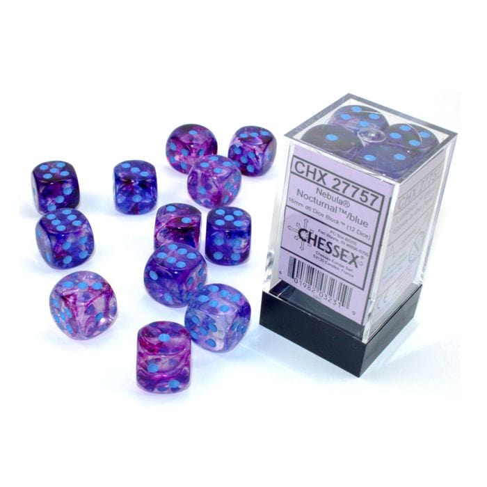 Chessex Manufacturing d6 Cube 16mm Luminary Nebula Nocturnal with Blue (12) - Lost City Toys
