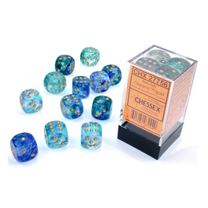 Chessex Manufacturing d6 Cube 16mm Luminary Nebula Oceanic with Gold (12) - Lost City Toys