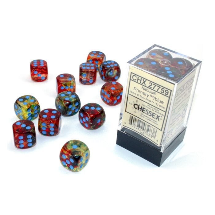 Chessex Manufacturing d6 Cube 16mm Luminary Nebula Primary with turquoise (12) - Lost City Toys