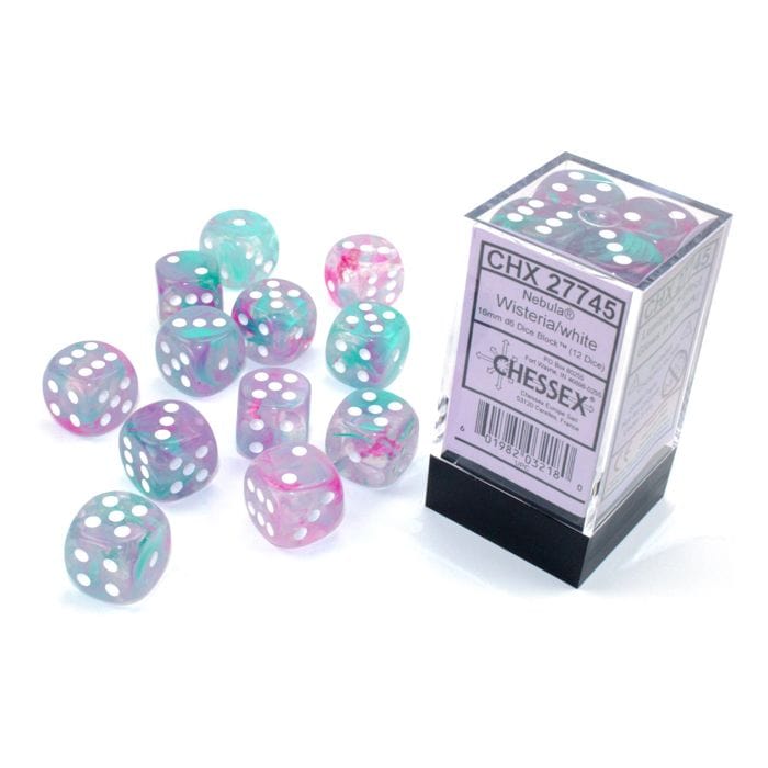 Chessex Manufacturing d6 Cube 16mm Luminary Nebula Wisteria with White (12) - Lost City Toys