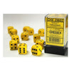 Chessex Manufacturing d6 Cube 16mm Opaque Yellow with Blue (12) - Lost City Toys