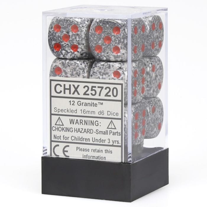 Chessex Manufacturing d6 Cube 16mm Speckled Granite (12) - Lost City Toys