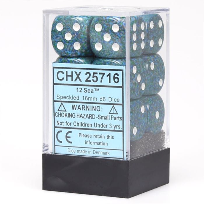 Chessex Manufacturing d6 Cube 16mm Speckled Sea (12) - Lost City Toys