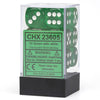 Chessex Manufacturing d6 Cube 16mm Translucent Green with White (12) - Lost City Toys