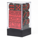 Chessex Manufacturing d6 Cube 16mm Translucent Smoke with Red (12) - Lost City Toys