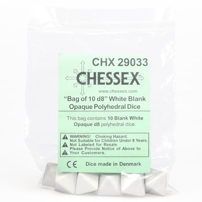 Chessex Manufacturing d8 Bag Opaque Blank White (10) - Lost City Toys