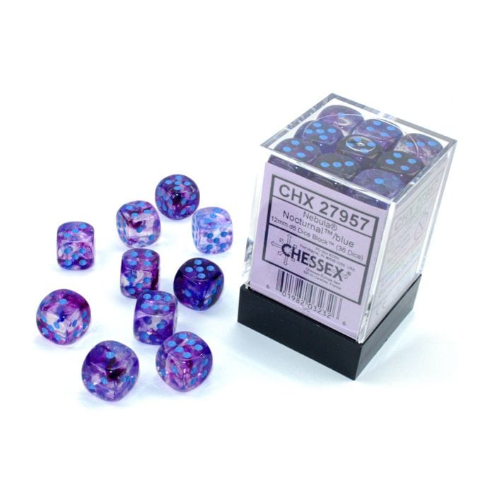 Chessex Manufacturing Dice and Dice Bags Chessex Manufacturing d6 Cube 12mm Luminary Nebula Nocturnal with Blue (36)