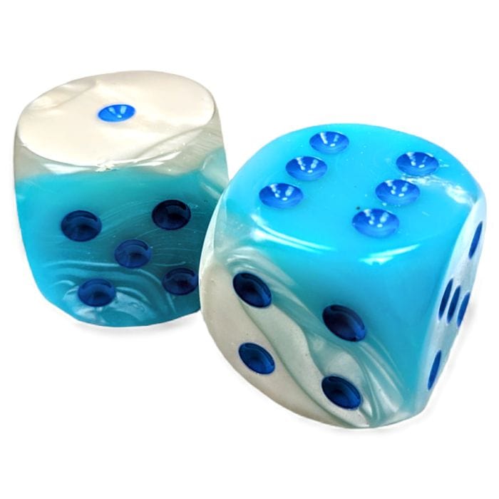 Chessex Manufacturing Dice and Dice Bags d6 Single 50mm Gemini Luminary Pearl Turquoise White with Blue Pips
