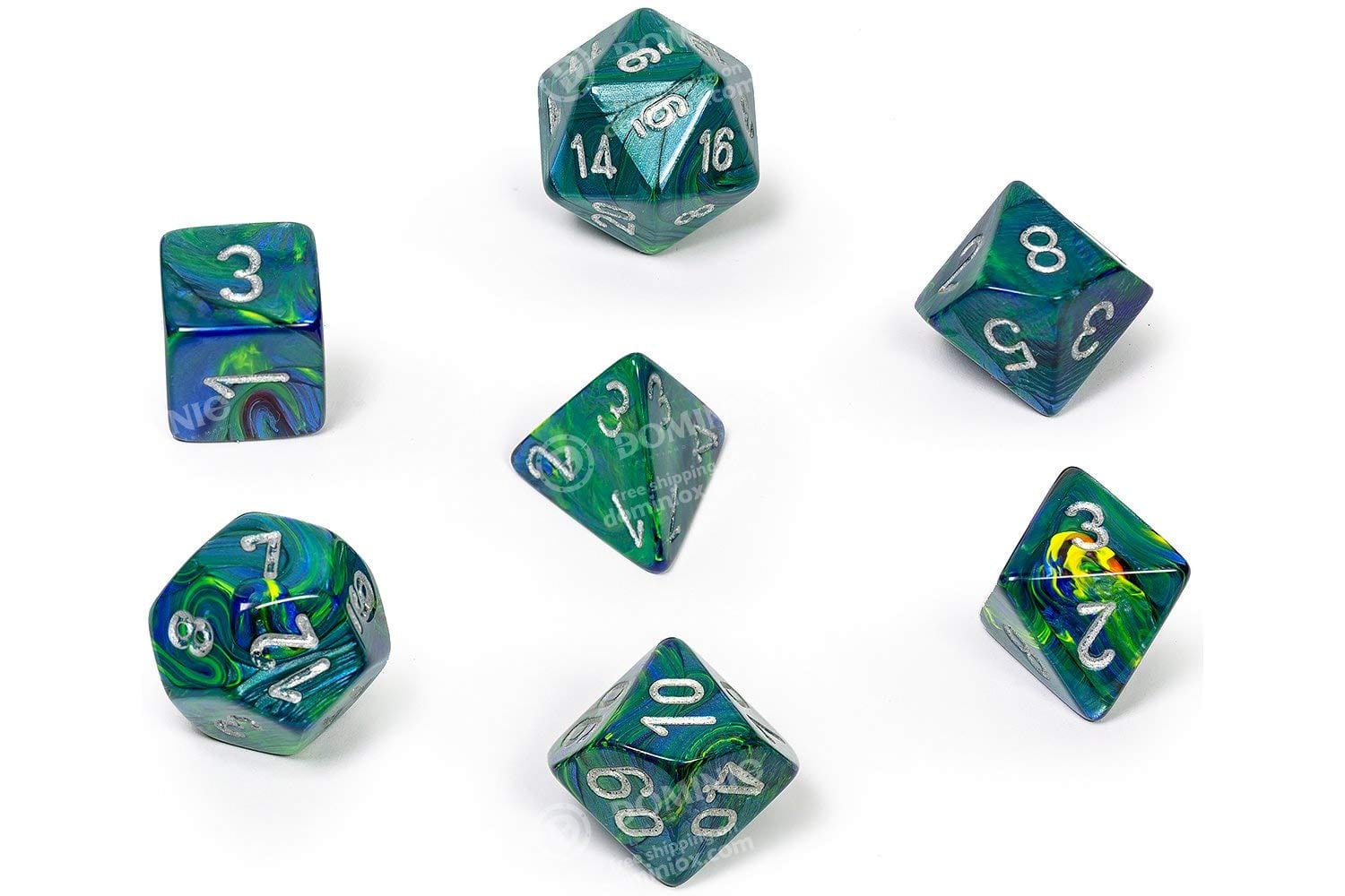 Chessex Manufacturing Festive Poly Green/Silver (7) - Lost City Toys