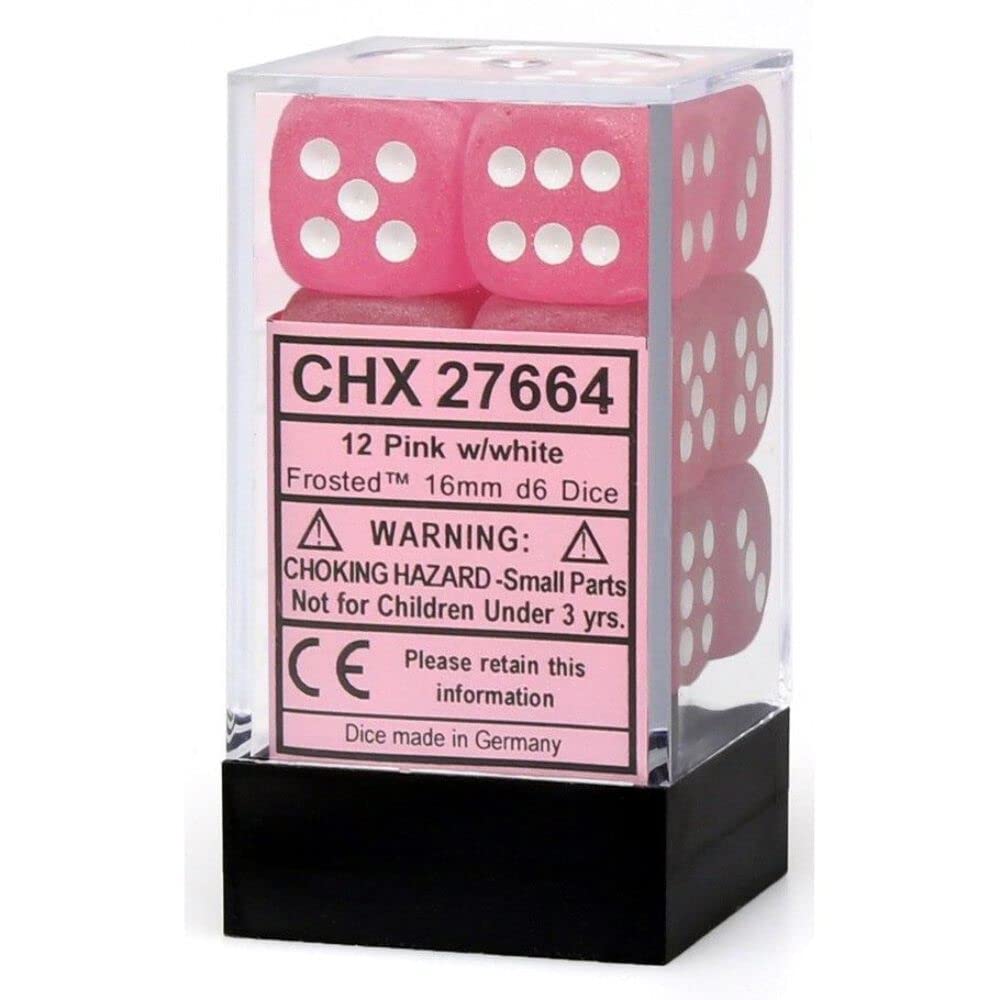 Chessex Manufacturing Frosted: 16mm D6 Pink/White Block (12) - Lost City Toys
