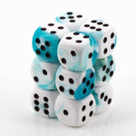 Chessex Manufacturing Gemini 4: 16mm D6 White Teal/Black (12) - Lost City Toys