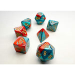 Chessex Manufacturing Gemini: Mini - Polyhedral Red - Teal/gold 7 - Die Set - Lost City Toys