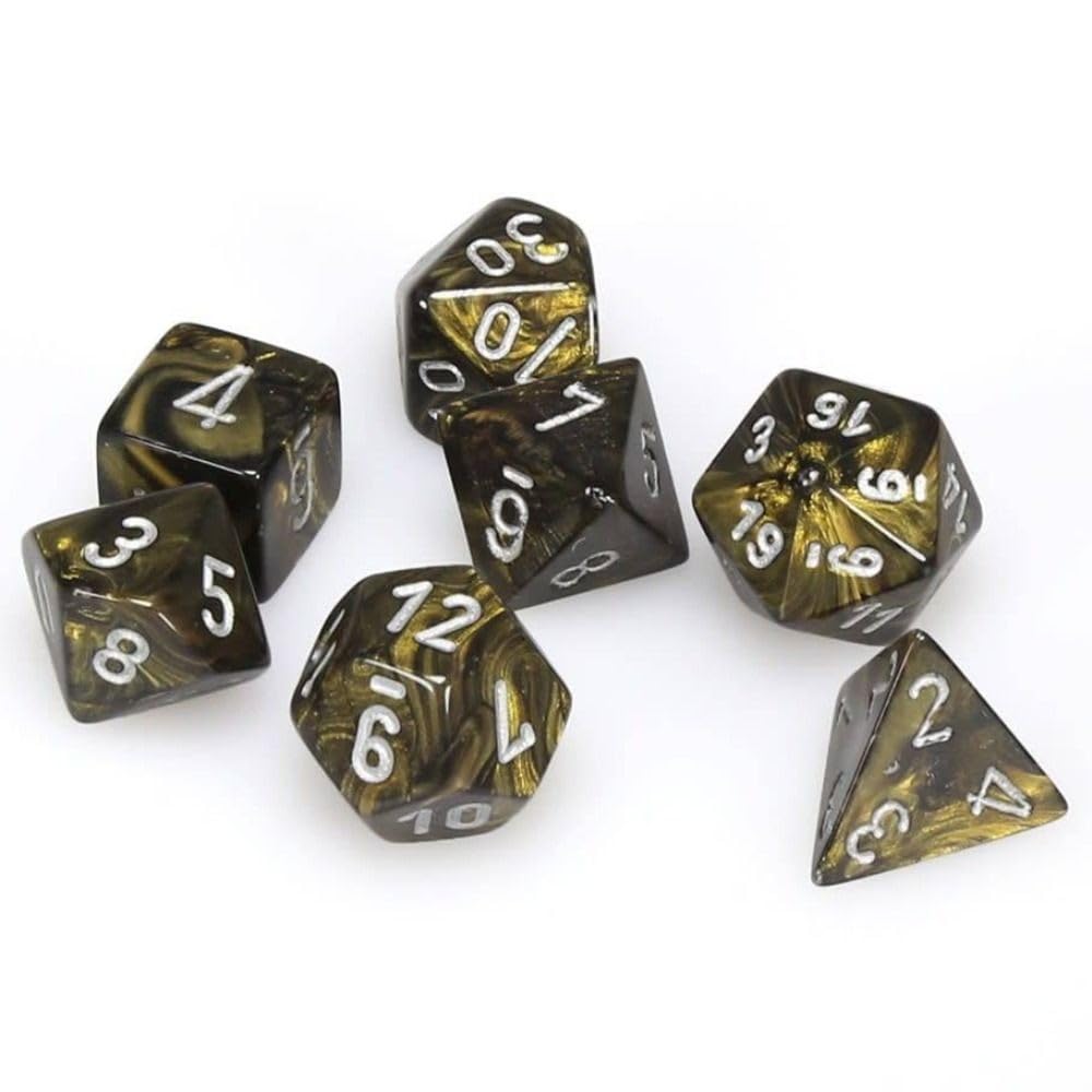 Chessex Manufacturing Leaf Poly Black/Gold/Silver (7) - Lost City Toys