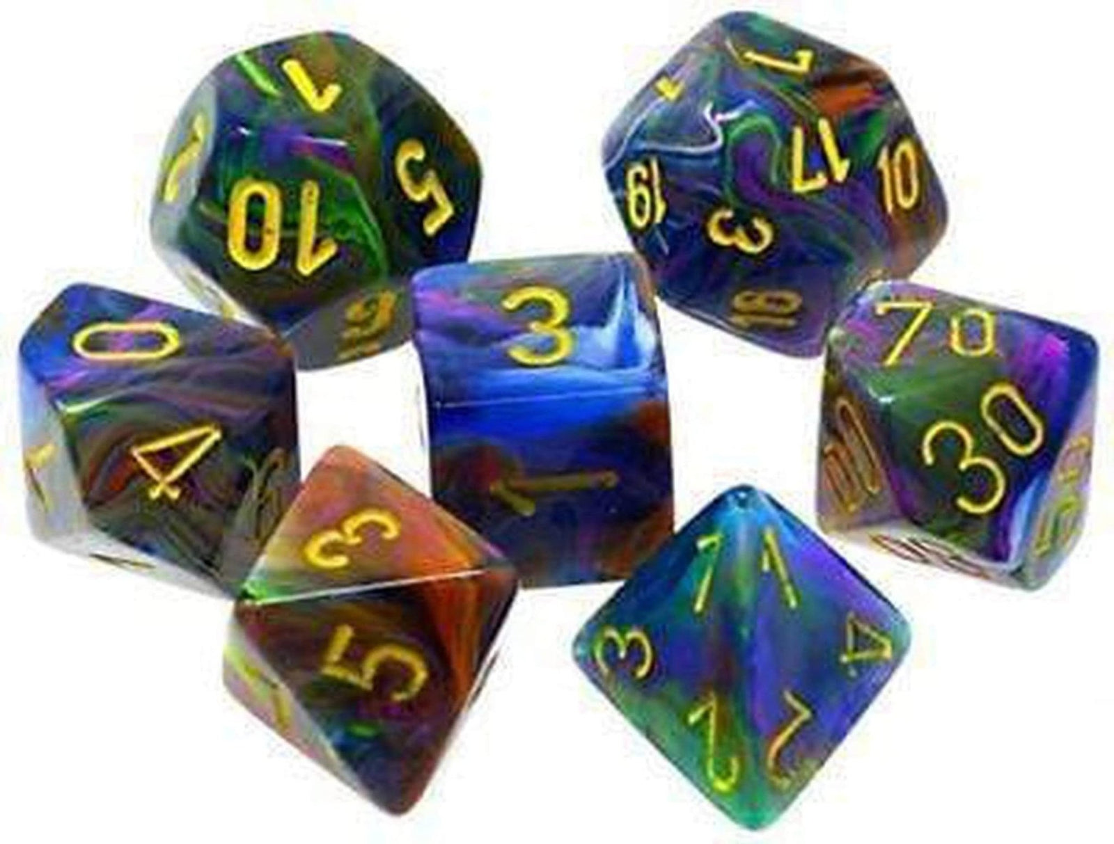 Chessex Manufacturing Poly Festive Rio/Yellow (7) - Lost City Toys