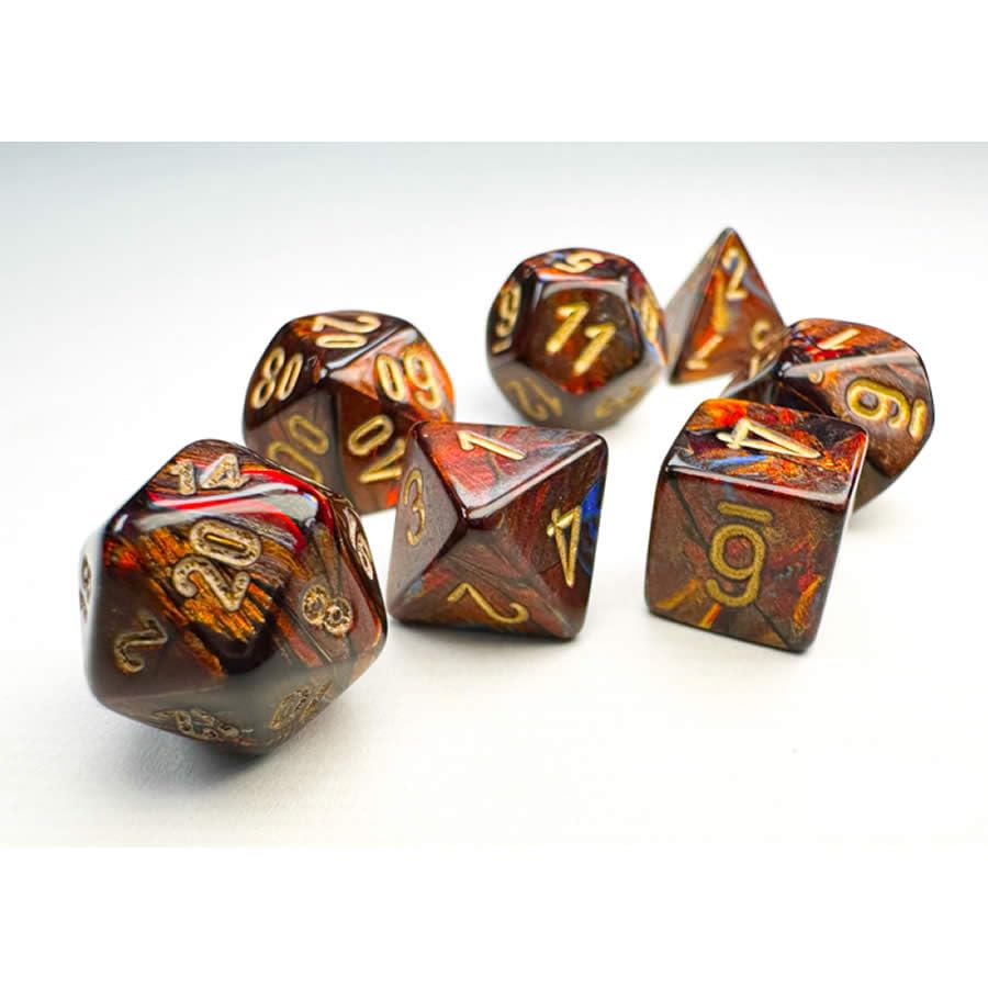 Chessex Manufacturing Scarab: Mini - Polyhedral Blue Blood/gold 7 - Die Set - Lost City Toys