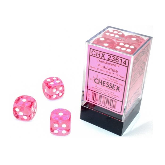 Chessex Manufacturing Translucent 16mm d6 Pink/white Dice Block (12 dice) - Lost City Toys