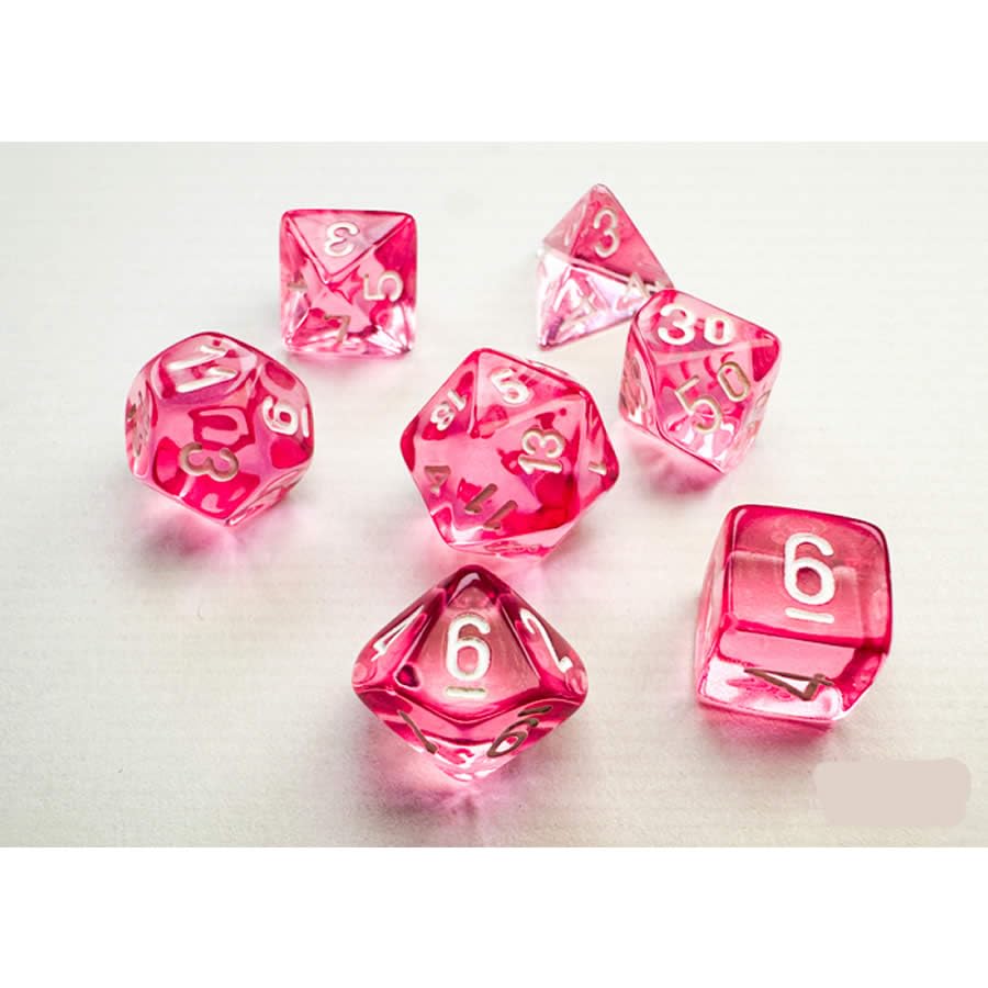 Chessex Manufacturing Translucent: Mini - Polyhedral Pink/white 7 - Die Set - Lost City Toys