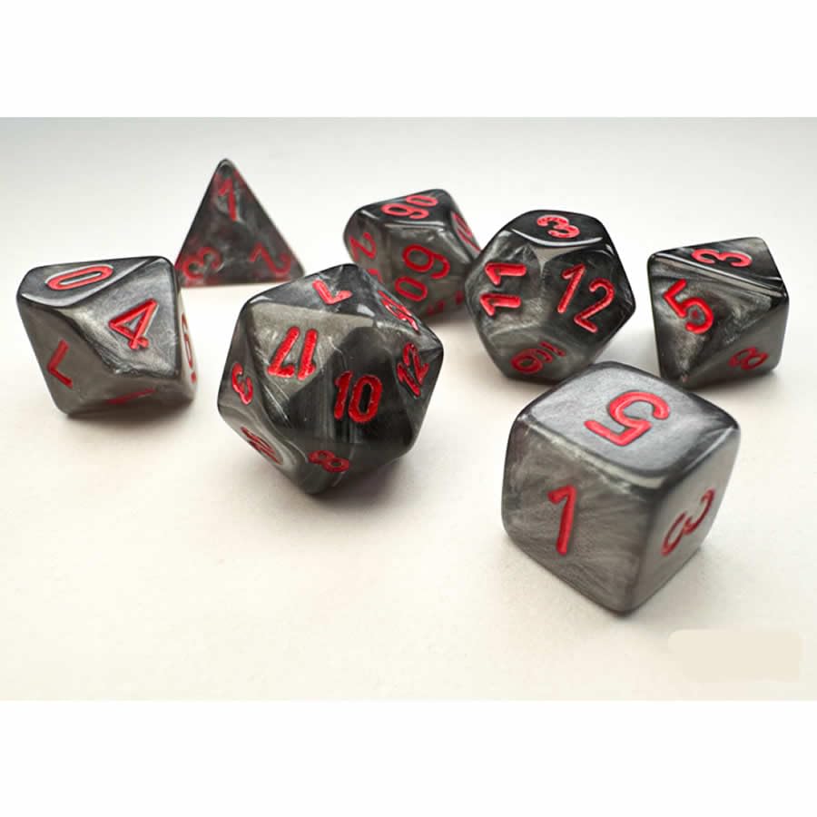 Chessex Manufacturing Velvet: Mini - Polyhedral Black/red 7 - Die Set - Lost City Toys