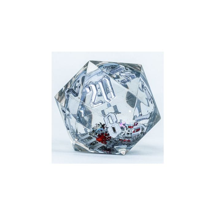 d20 Single 54mm Snow Globe Silver Glitter with Red and Green Snowflakes Silver - Lost City Toys