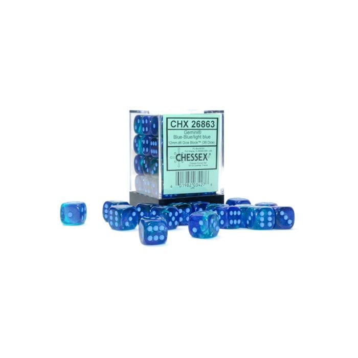 d6 Cube 16mm Gemini Luminary Blue - Blue with Light Blue (36) - Lost City Toys