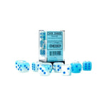 d6 Cube 16mm Gemini Luminary Gpearl Turquoise - White with Blue (12) - Lost City Toys