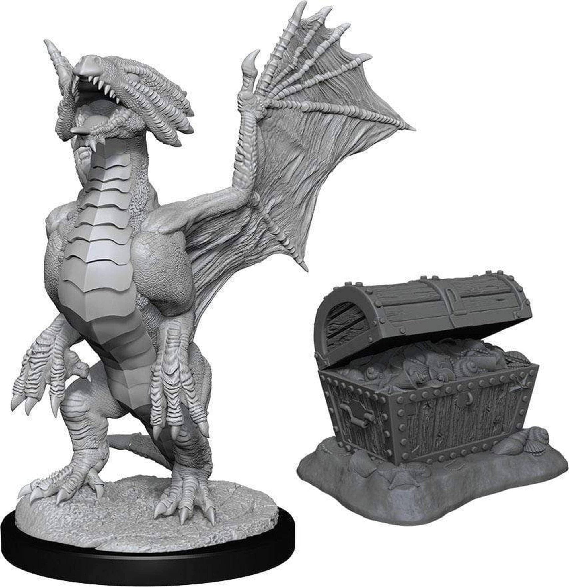 D&D Miniatures - W13 Bronze Dragon Wyrmling & Pile of Sea found Treasure - Lost City Toys