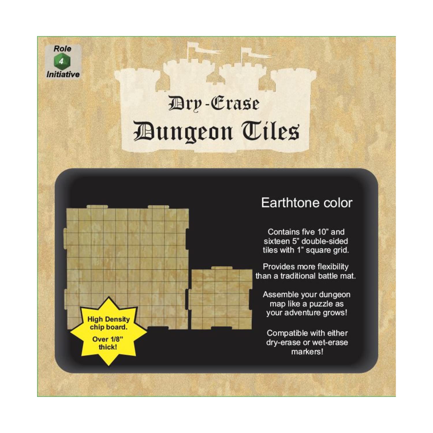 """Dry Erase Dungeon Tiles: Earthtone - Combo Pack of 5 10"""" & 16 5"""" Squares""" - Lost City Toys