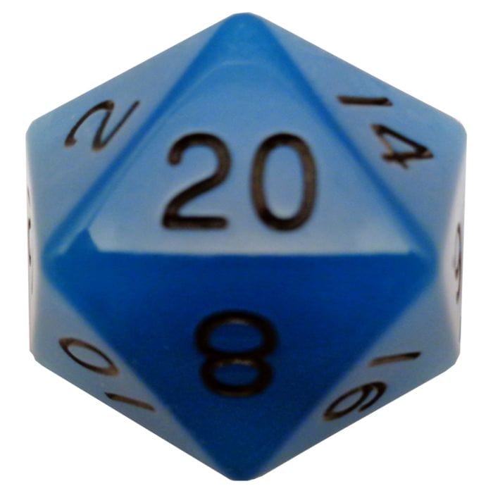 FanRoll by MDG d20 Single 35mm Mega Glow in the Dark Blue with Black - Lost City Toys
