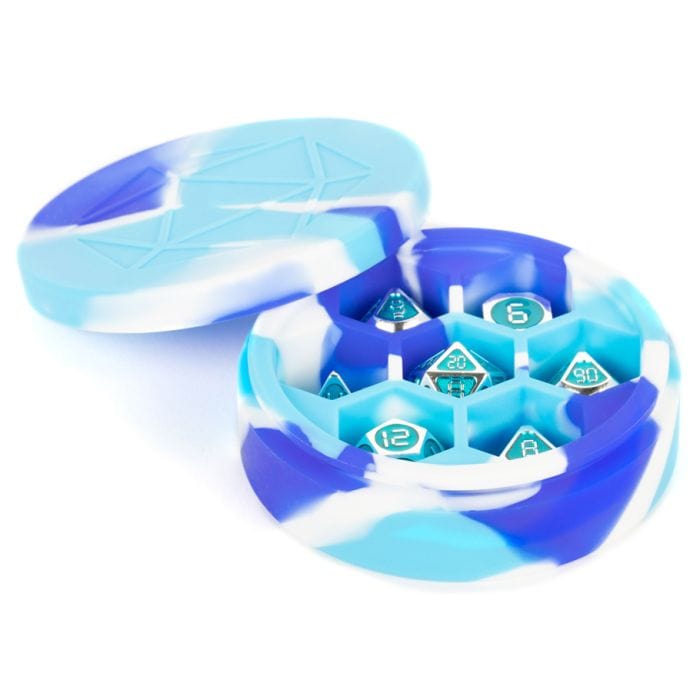 FanRoll by MDG Dice Case: Silicone Round Blue, White, and Light Blue - Lost City Toys