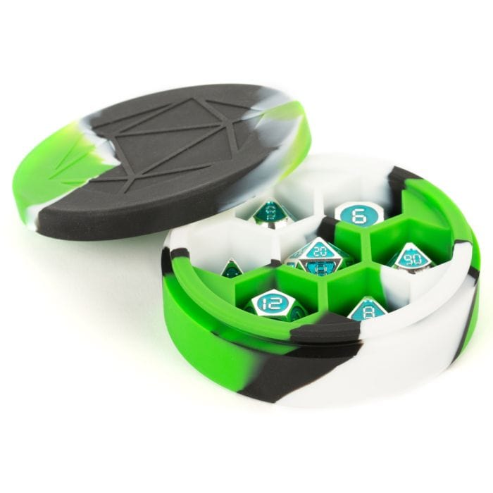 FanRoll by MDG Dice Case: Silicone Round Green, Black, and White - Lost City Toys