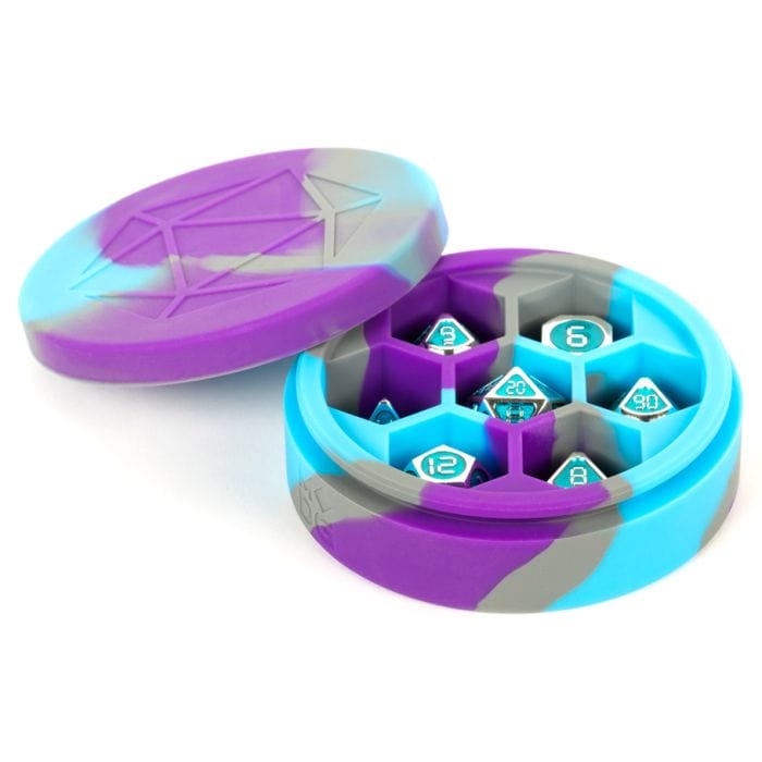 FanRoll by MDG Dice Case: Silicone Round Purple, Gray, and Light Blue - Lost City Toys