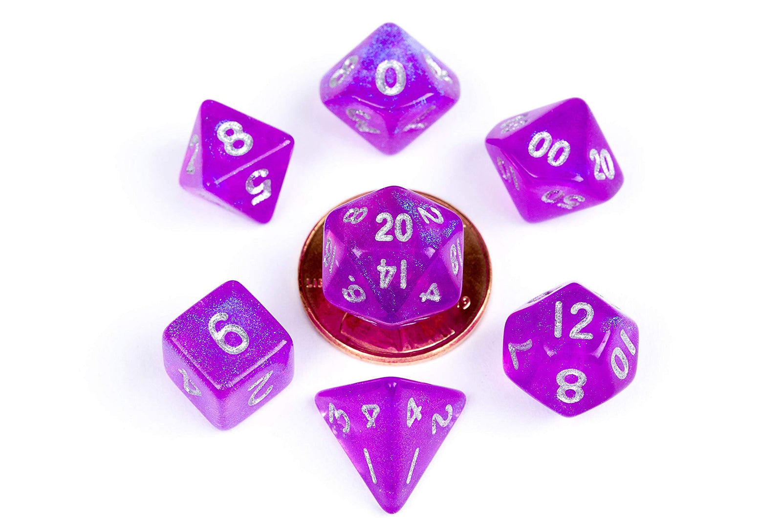 Fanroll By Metallic Dice Games Accessories 10mm Mini Stardust Acrylic Poly Dice Set: Purple (7)