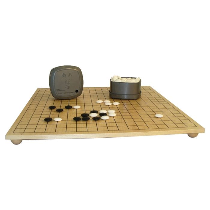 Go Solid Wood Board 18.75x17.25 with Glass Black & White Stones 7mm - Lost City Toys